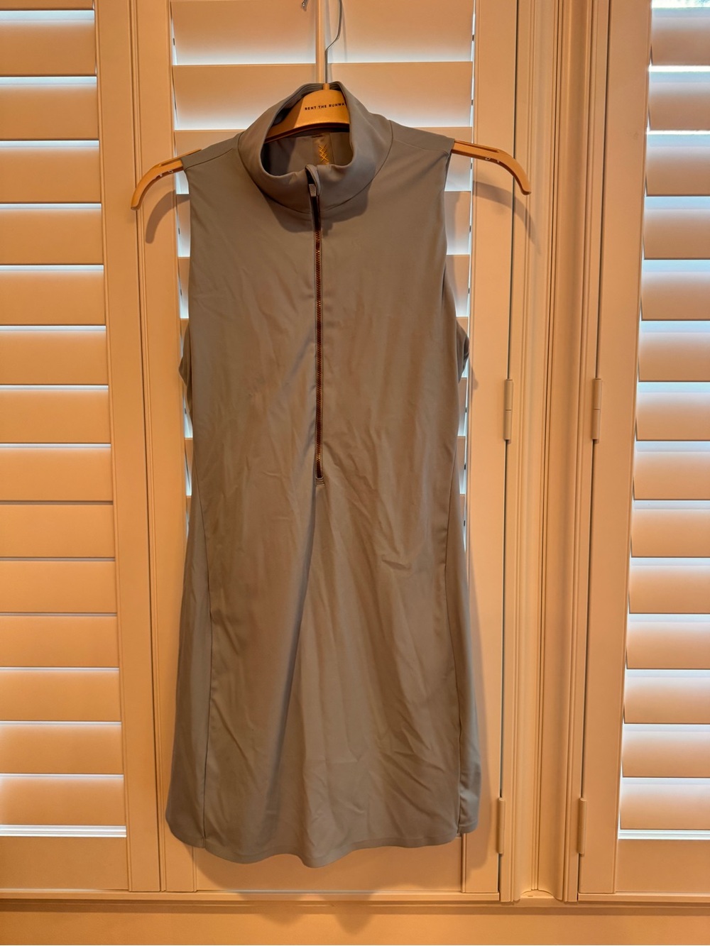 RHONE Sleeveless Zip-Front Dress in Light Blue with built in shorts